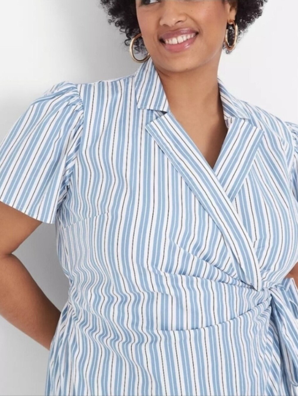 NWT Lane Bryant Blue and White Striped Wrap Midi Dress SZ 18 - Picture 3 of 6